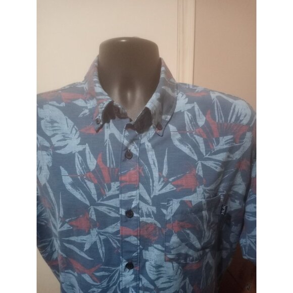 Huk Shirt Mens Sz L Blue Floral Performance Fishing Button Camp Outdoor Casual - Picture 6 of 13